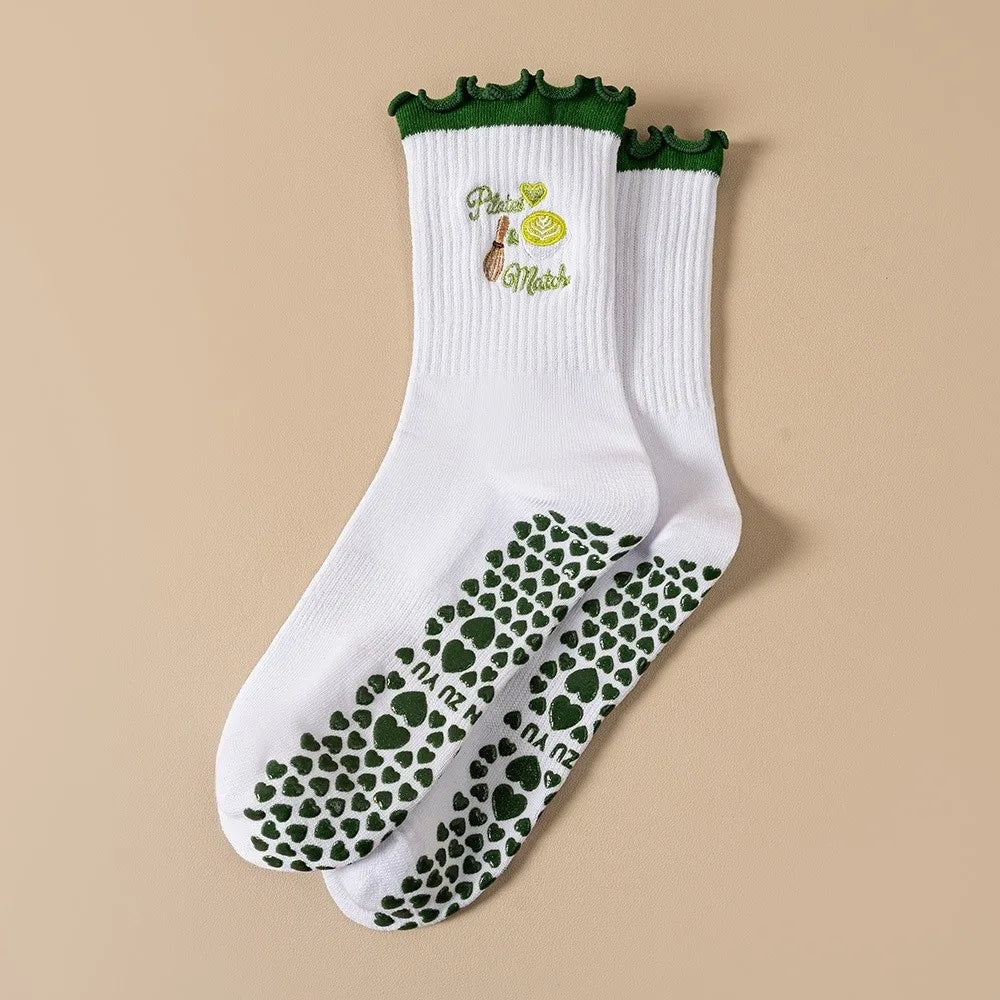 Fashion Non-Slip Grip Pilates Socks Breathable High-elastic Yoga Socks Sweat-absorbent Ruffled Edge Floor Socks for Women