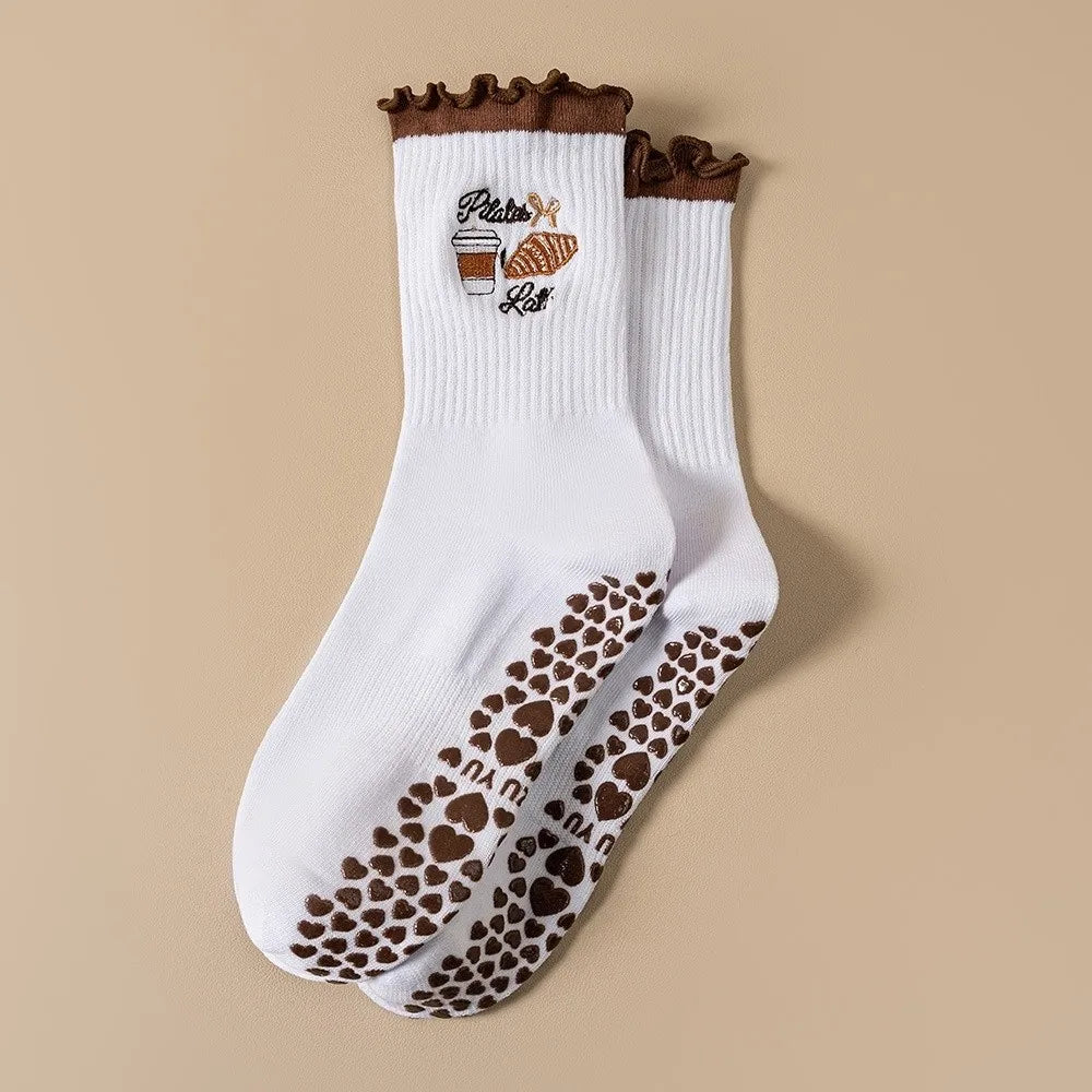 Fashion Non-Slip Grip Pilates Socks Breathable High-elastic Yoga Socks Sweat-absorbent Ruffled Edge Floor Socks for Women
