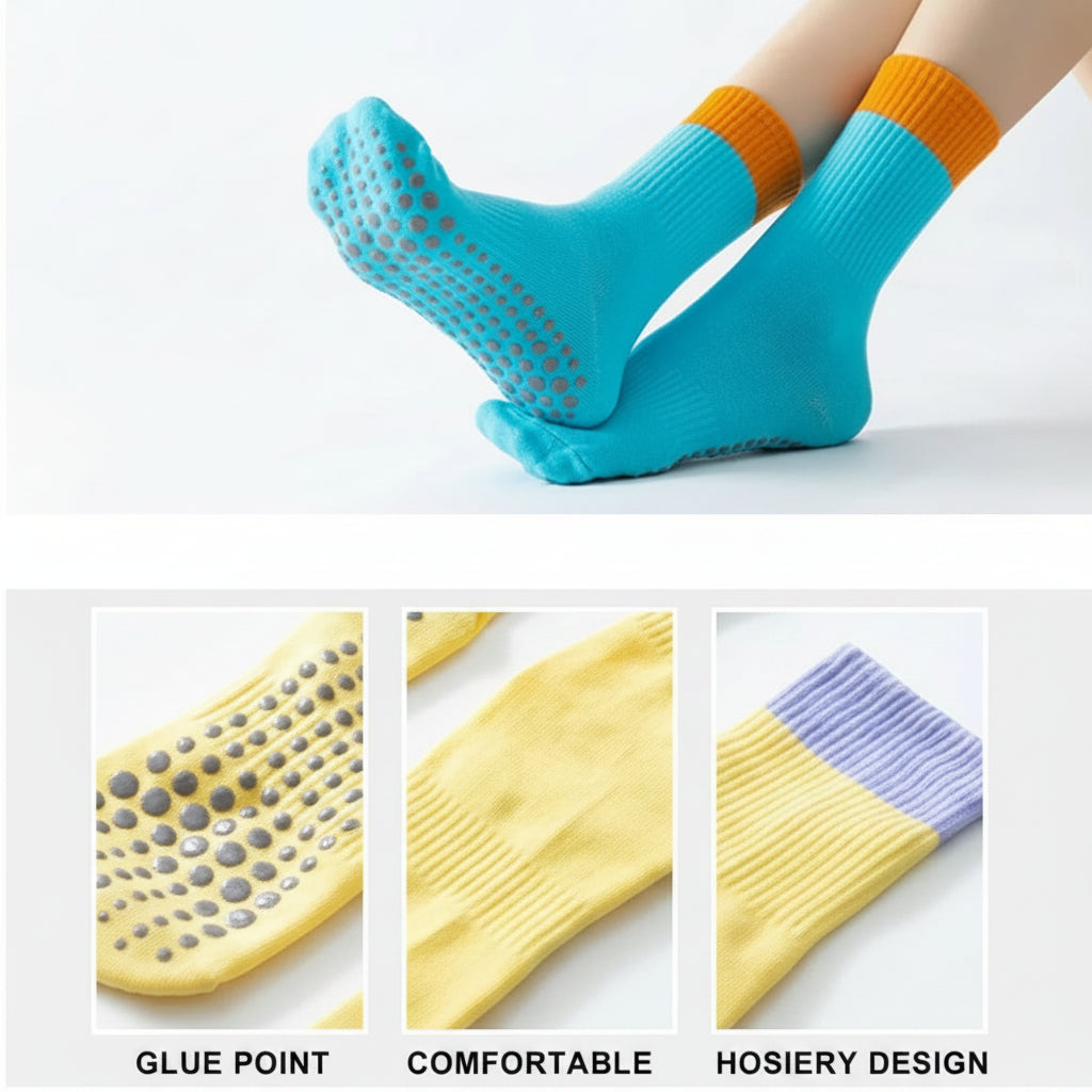 Fashion Color match Women's yoga socks Pilates anti-slip Tube cotton socks Sports Zumba Aerobic exercises fitness Floor Socks