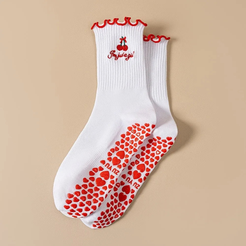 Fashion Non-Slip Grip Pilates Socks Breathable High-elastic Yoga Socks Sweat-absorbent Ruffled Edge Floor Socks for Women