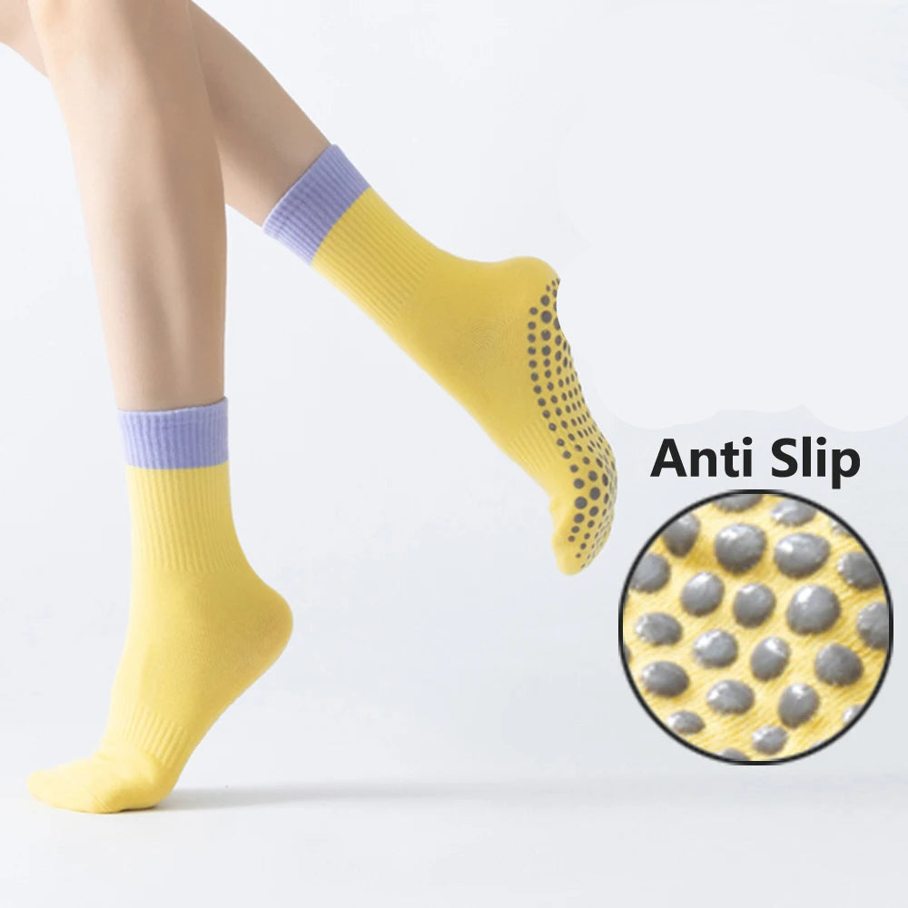Fashion Color match Women's yoga socks Pilates anti-slip Tube cotton socks Sports Zumba Aerobic exercises fitness Floor Socks