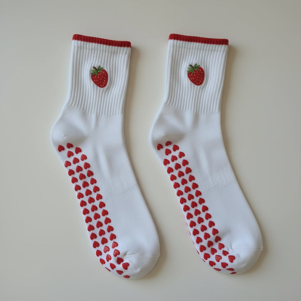 New Cotton Pilates Socks Harajuku Street Breathable Cherry Embroidery Socks Sweat-absorbent Casual Yoga Socks