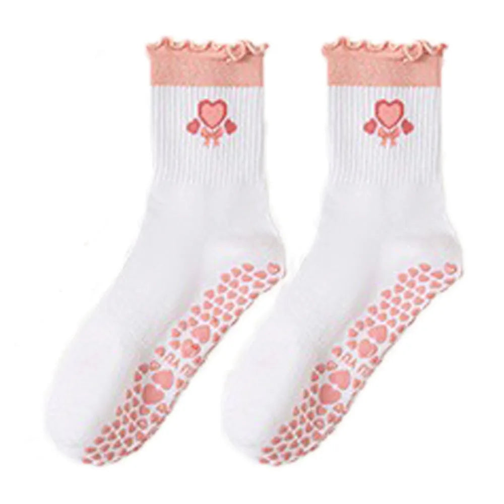 New Cotton Pilates Socks Harajuku Street Sweat-absorbent Cherry Embroidery Socks Breathable Non-Slip Grip Yoga Socks