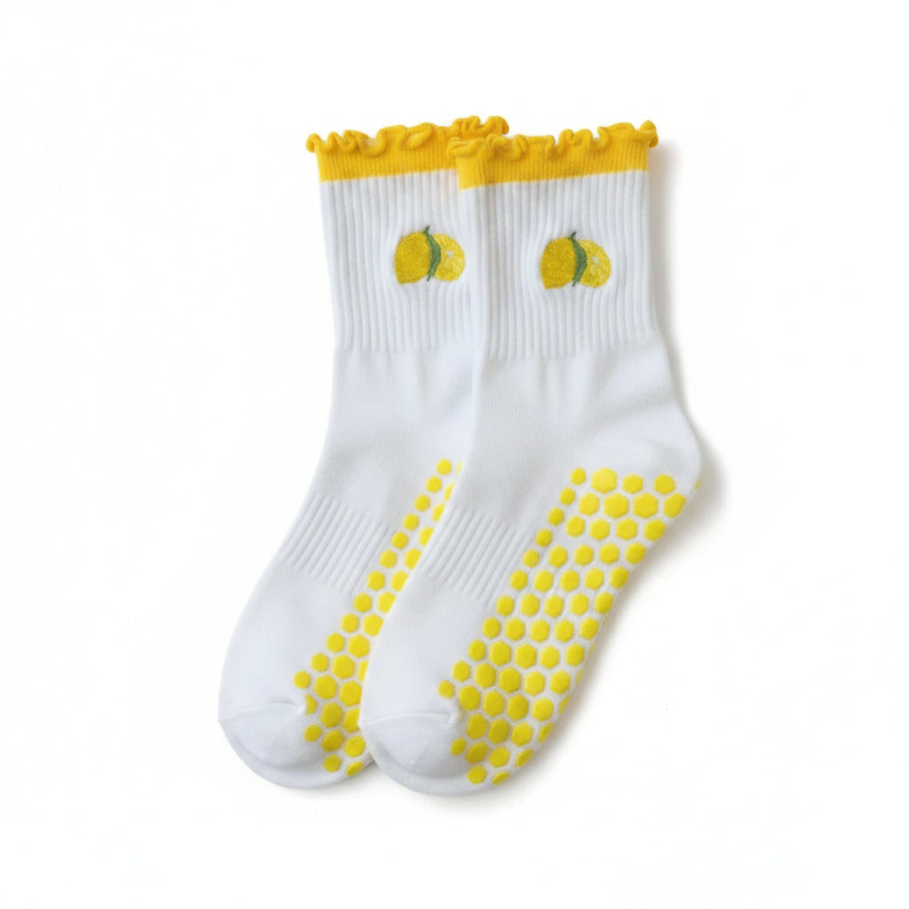 New Cotton Pilates Socks Harajuku Street Breathable Cherry Embroidery Socks Sweat-absorbent Casual Yoga Socks