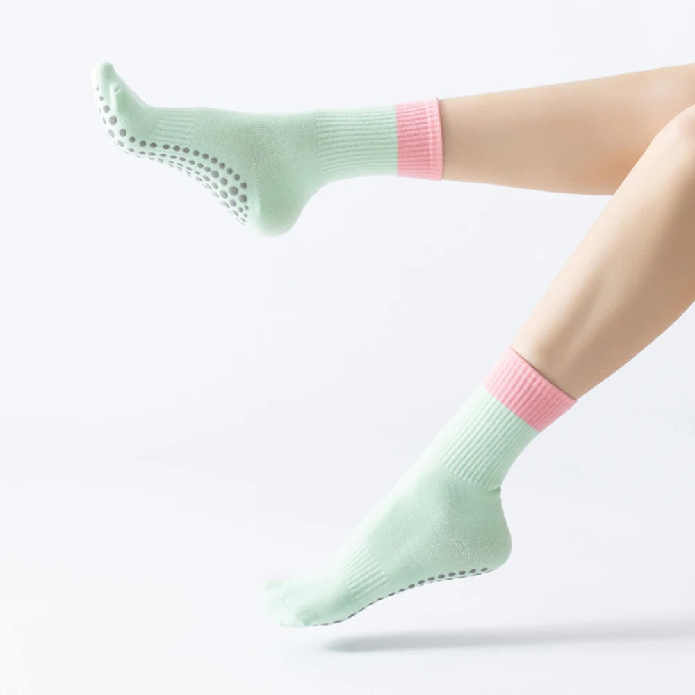 Fashion Color match Women's yoga socks Pilates anti-slip Tube cotton socks Sports Zumba Aerobic exercises fitness Floor Socks