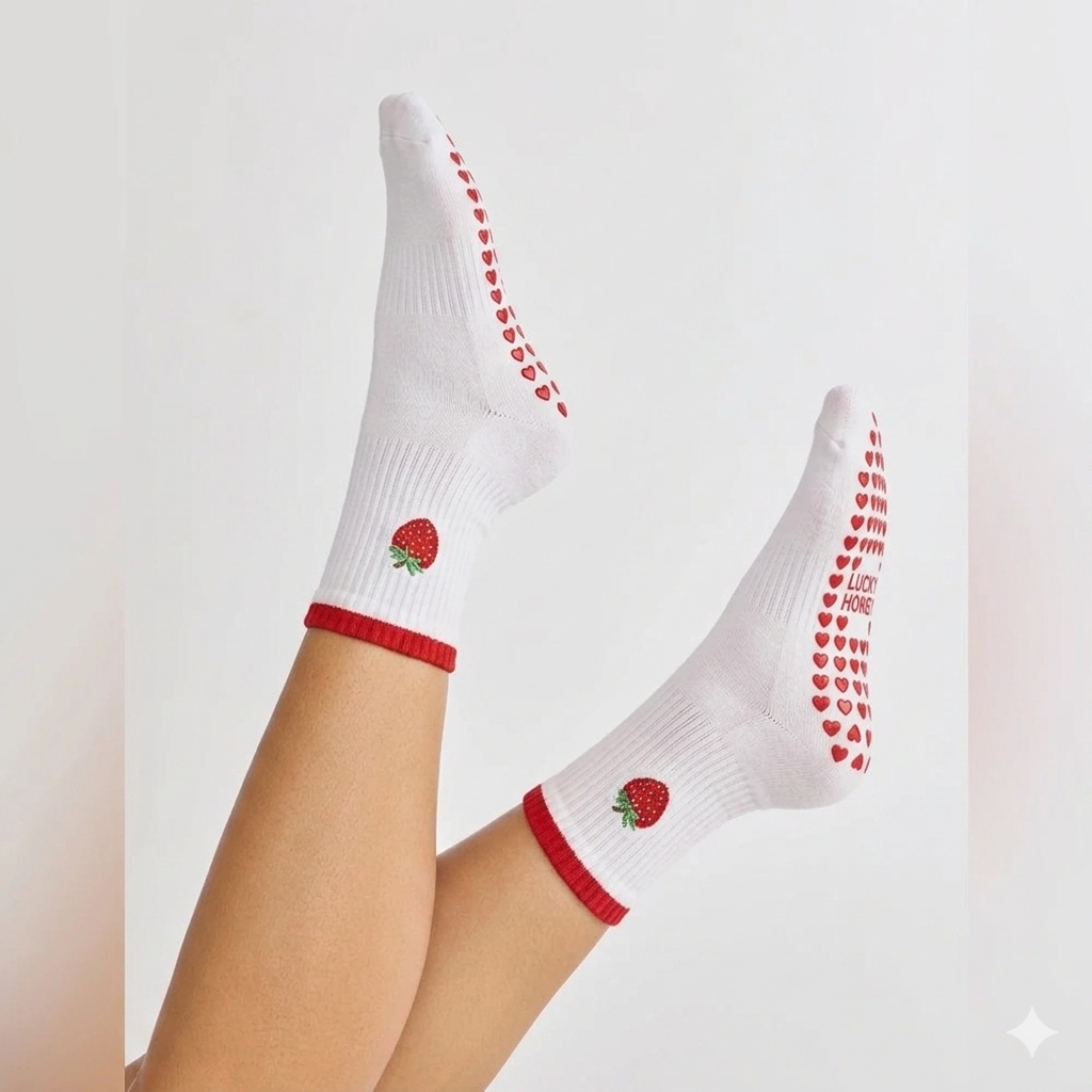 New Cotton Pilates Socks Harajuku Street Breathable Cherry Embroidery Socks Sweat-absorbent Casual Yoga Socks