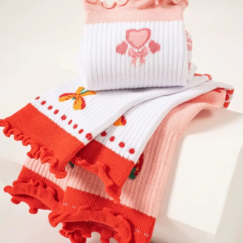 New Cotton Pilates Socks Harajuku Street Sweat-absorbent Cherry Embroidery Socks Breathable Non-Slip Grip Yoga Socks